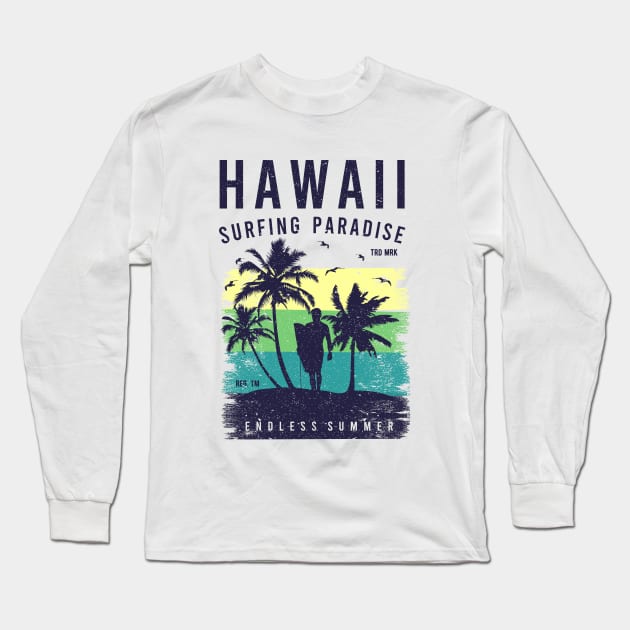 Hawaii Surfing Long Sleeve T-Shirt by kani